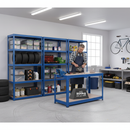 3x Heavy Duty Shelving Units - 1800mm High & 1x Professional Workbench - 1600mm Wide - Blue