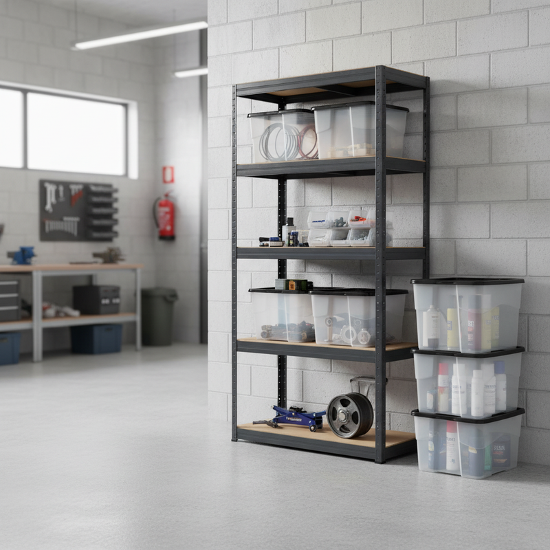Heavy Duty Shelving Unit - 1800mm High with 8x 24L Plastic Storage Boxes