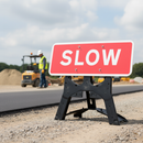 Professional Slow Traffic Sign 1050x450mm with RA1 Reflective Face and Durable Plastic Stand for Road Safety