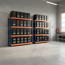 2x Heavy Duty Shelving Units - 1800mm High with 12 Durable Plastic Storage Boxes