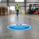 Premium Pedestrian Route Floor Sign - Self-Adhesive, Slip Resistant, High Visibility - 430mm Diameter for Safety in Warehouses and Factories