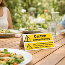 Caution Allergy Warning Table Cards – 150mm x 50mm – Rigid Plastic – Indoor/Outdoor