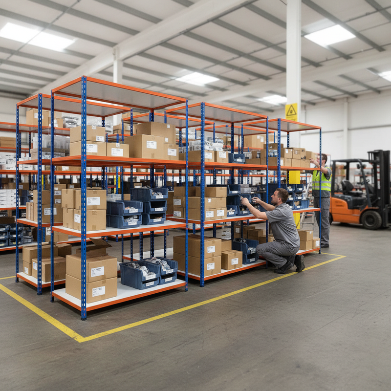 Premium 4x Industrial Shelving - 1980mm High - 340kg Capacity - Melamine - Blue & Orange