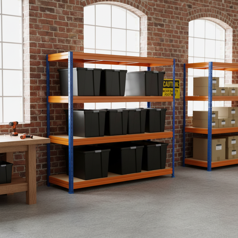 Premium Heavy Duty Shelving - 1770mm High with 8x 62L Plastic Storage Boxes