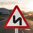 Professional Double Bend Ahead Post Mounted Sign for Road Warning - 600mm Standard Size with Supplementary Diagram Options