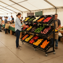 Professional Single Sided Mobile Fruit and Vegetable Display Unit - 2000mm with Baskets and Lockable Castors