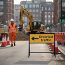 Premium Heavy Duty Diverted Traffic Left Metal Road Sign 1050mm x 450mm with Engineer Grade Retroreflective Face