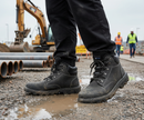 Premium Dual Density PU/Rubber Mid Cut Boot with Steel Toe Cap, Shock Absorbent Heel, and Slip Resistant Sole