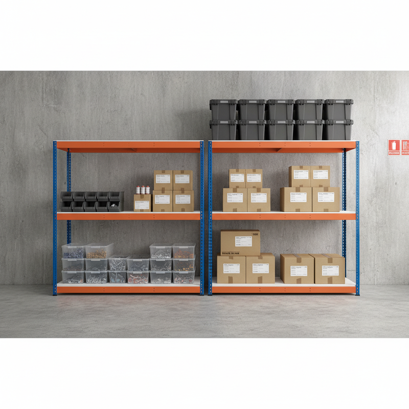 Heavy Duty Industrial Shelving - 1677mm High - 400kg Capacity - Melamine - Blue & Orange