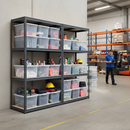 2x Heavy Duty Shelving Unit - 1600mm High - Grey with 12x 60L Plastic Storage Boxes