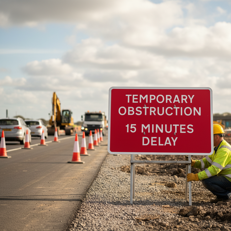 Premium Quick Fit Temporary Obstruction Sign for 15 Minutes Delay - 10