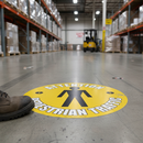 Premium Self-Adhesive Attention Pedestrian Traffic Floor Sign - 430mm Diameter, Slip-Resistant, Durable with High Visibility Graphics