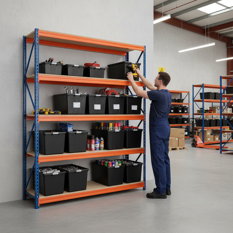 Premium Heavy Duty Shelving - 2000mm High with 12x 37L Plastic Storage Boxes