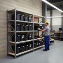 3x Heavy Duty Shelving - 1600mm High - Grey with 8x 37L Plastic Storage Boxes