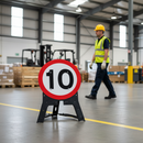 Premium 10mph QuickFit EnduraSign with Stand for Road Works - 750mm Diameter - High-Quality Professional Grade for Industrial and Commercial Applic...