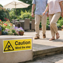 Caution Mind the Step Signs – 1mm Rigid Plastic – Indoor/Outdoor Use