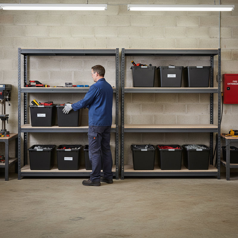 2x Premium Heavy Duty Shelving - 1800mm High - Grey with 8x 37L Plastic Storage Boxes