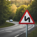 Professional Double Bend Ahead Post Mounted Sign for Road Warning - 600mm Standard Size with Supplementary Diagram Options