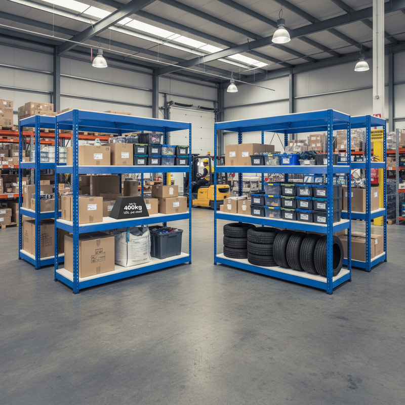 Heavy Duty Industrial Shelving - 1980mm High - 400kg Capacity - Blue Melamine