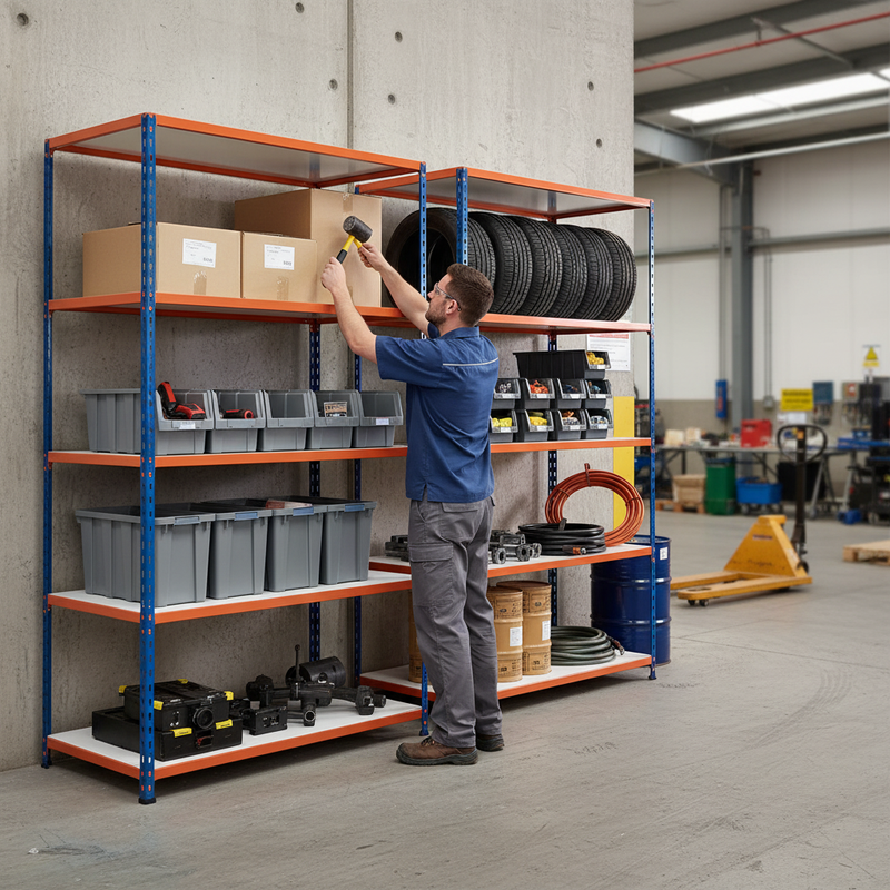 Premium Industrial Shelving - 1830mm High - 200kg Capacity - Melamine - Blue & Orange
