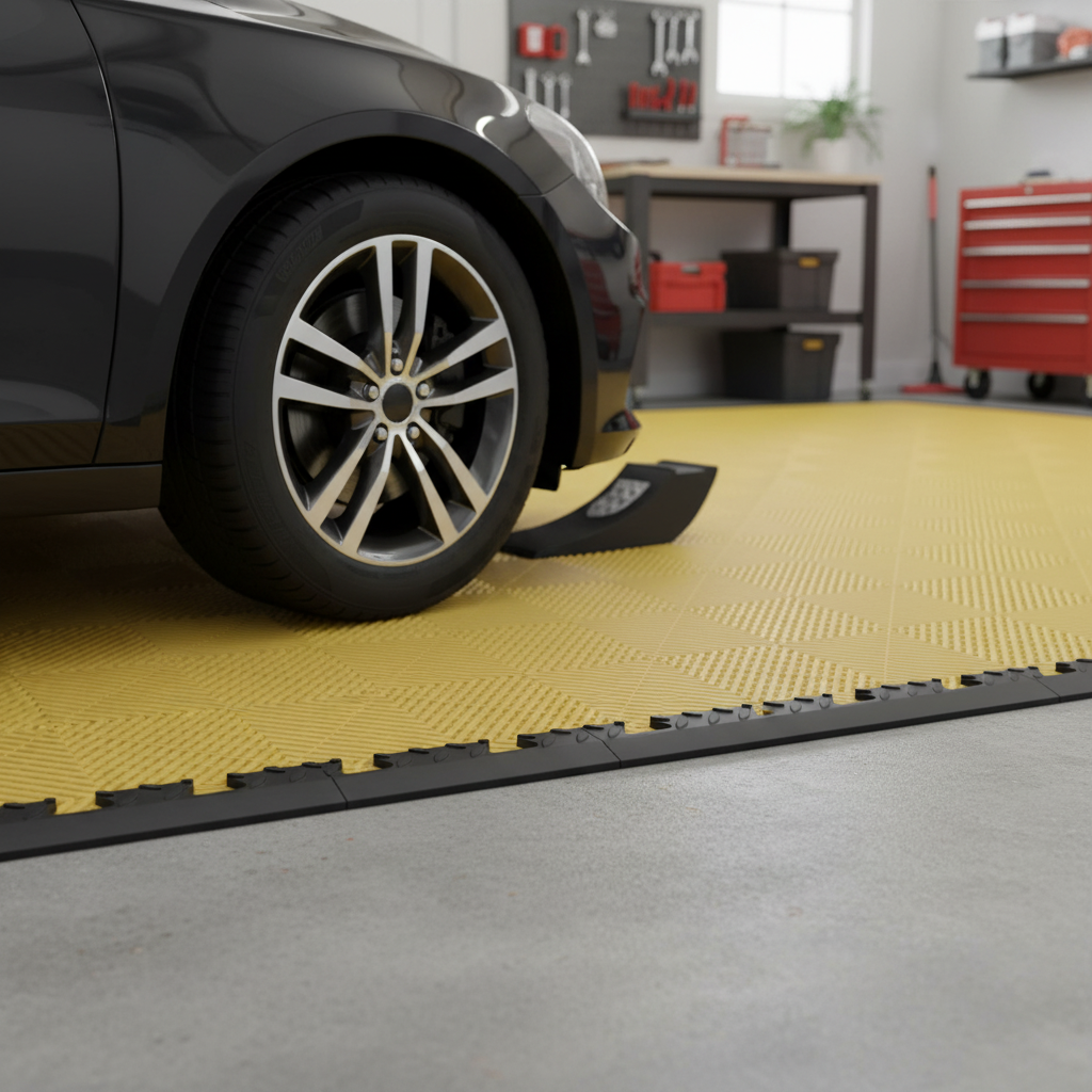 Interlink Ramps Female Premium Garage Interlocking Ramped Female Edges - All Patterns - Yello