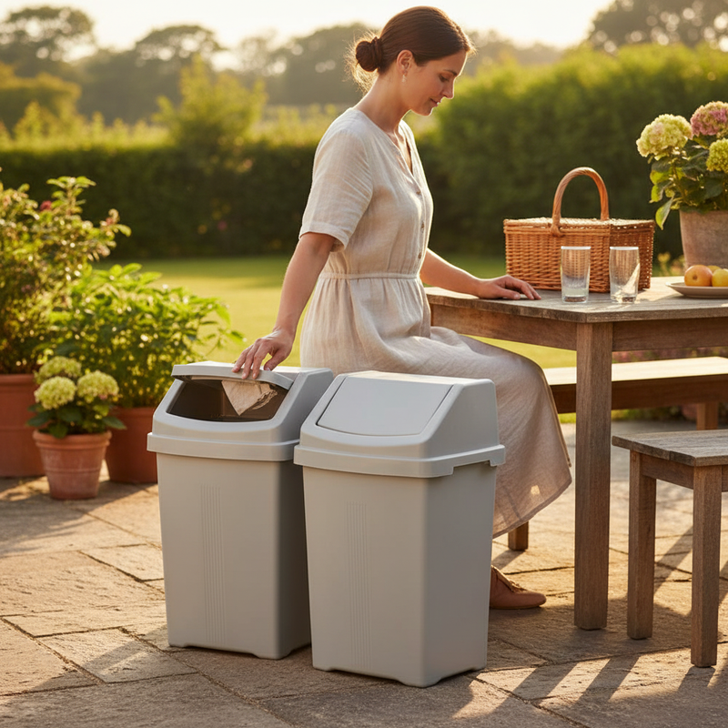 2 Pack 25L Premium Upcycled Swing Bin - Grey