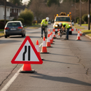 Premium Road Narrows Left Cone Sign with Tear Resistant Sleeve - Compact and Lightweight Design for Easy Deployment
