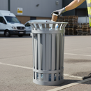 Premium Heavy Duty Flared Top Outdoor Litter Bin - Galvanised or Stainless Steel with Lockable Liner and 89L Capacity for Public Spaces