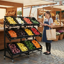 Professional Single Sided Mobile Fruit and Vegetable Display - 1600mm with Lockable Castors and Shelving Options
