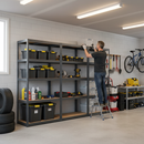 3x Heavy Duty Shelving Units - 2130mm High - Grey with 8x 33.5L Storage Boxes