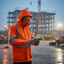 Premium Hi-Visibility Waterproof Padded Storm Coat in Vibrant Orange with Reflective Tape and Adjustable Cuffs for Enhanced Comfort and Safety