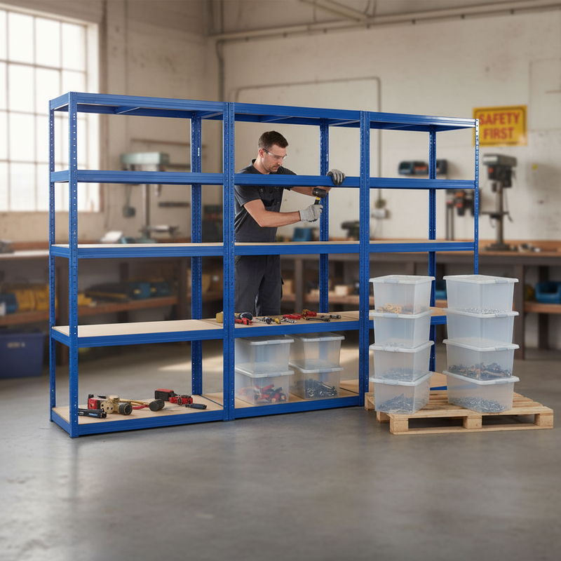 Premium Heavy Duty Shelving Unit - 1800mm High with 8x 60L Storage Boxes