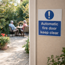 Automatic Fire Door Keep Clear Sign with Symbol – 1mm Rigid Plastic – Indoor/Outdoor Use