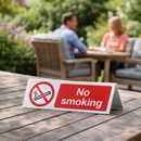 No Smoking Table Cards – 150mm x 50mm – Rigid Plastic – Indoor/Outdoor