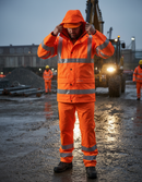 Premium High-Visibility Breathable PU Jacket with Concealed Hood, Full Zip Front, and Reflective Material for Enhanced Safety