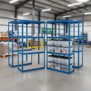 4x Heavy Duty Shelving Units - 1600mm High with 12x 24L Plastic Storage Boxes