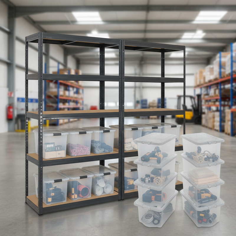 Heavy Duty Shelving Unit with 8x 60L Plastic Storage Boxes - 1800mm High