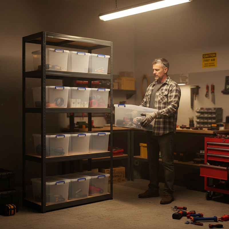 Premium 1800mm High Shelving Unit with 12x 33.5L Storage Boxes