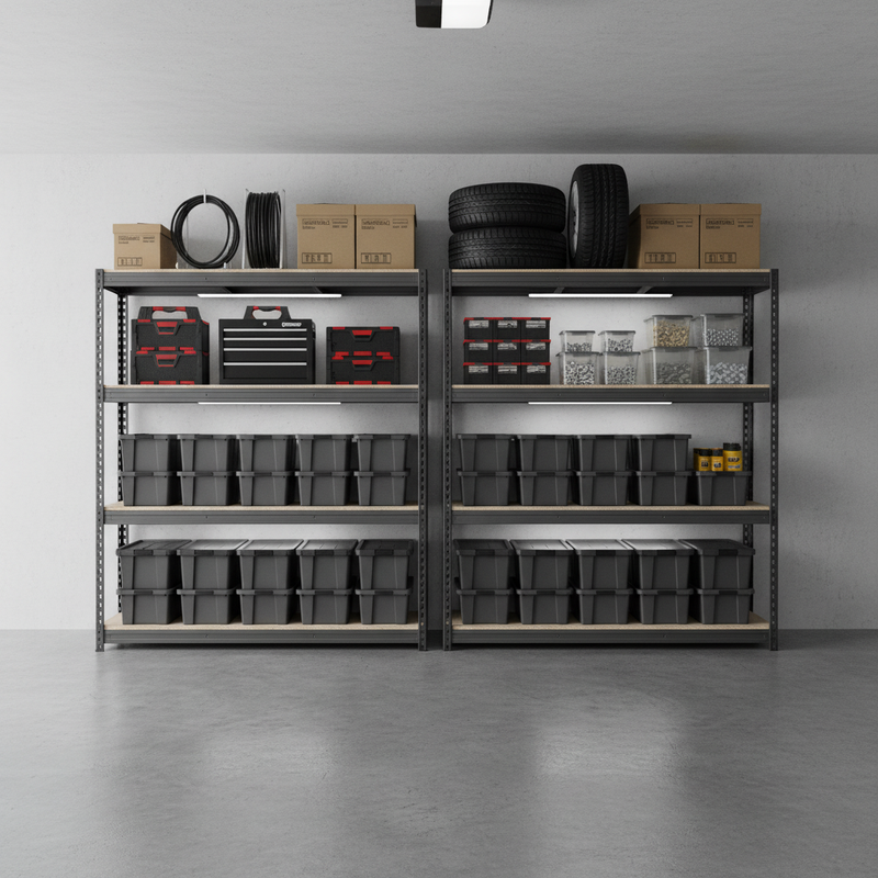 2x Heavy Duty Garage Shelving - 2000mm High - 500kg Capacity - Grey