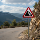Premium Falling Rocks Warning Sign - Diameter 559mm for Road Safety with Optional Distance Marking