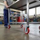 200mm Fixed Plate Castor with Red Polyurethane Wheels and Roller Bearings