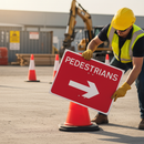 Premium Pedestrians Arrow Right Cone Sign - 600x450mm for Traffic Control with Tear Resistant Sleeve