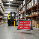 Premium Roll-Up Sign for Traffic Control - When Red Light Shows Wait Here, Durable Steel Frame & PVC Face, 1050x750mm