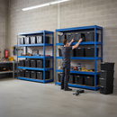 2x Premium Heavy Duty Shelving - 1770mm High - Blue with 12x 62L Storage Boxes