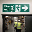 Fire Exit Sign – Arrow Right with Flames & Running Man – Indoor Safety