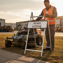 Professional Grass Cutting Sign Supplementary Plate for Roadside Use - 700mm Diameter Indicator