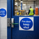 Fire Door Warning Labels – 100mm x 100mm – Self Adhesive Vinyl – Indoor Use
