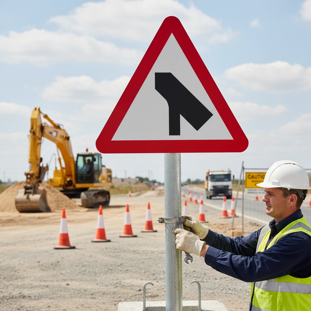 Professional Traffic Joins Main Carriageway Post Mounted Sign - Diagra