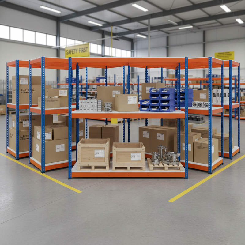 Heavy Duty Industrial Shelving - 2440mm High - 800kg Capacity - Melamine - Blue & Orange