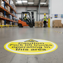 Premium Caution Fork Lift Trucks Floor Sign - 430mm Self Adhesive, Slip Resistant and Highly Durable for Safety